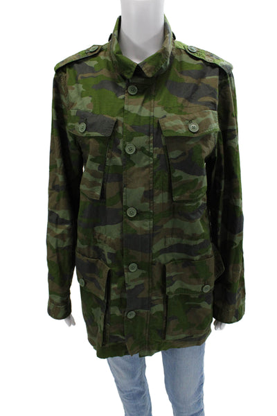 J Crew Mens Military Jacket Green Camouflage Cotton Size L