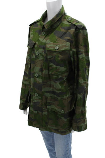 J Crew Mens Military Jacket Green Camouflage Cotton Size L