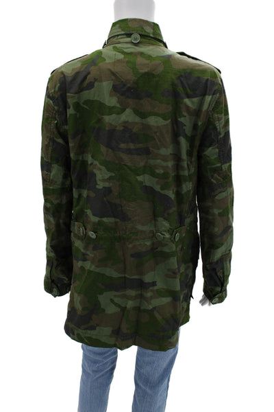 J Crew Mens Military Jacket Green Camouflage Cotton Size L
