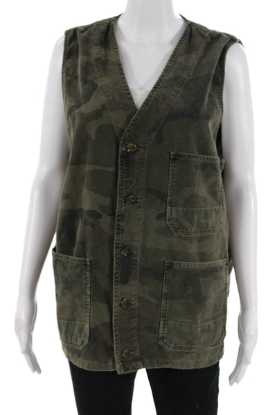 Hartford Unisex Military Vest Camouflage Green Cotton V-Neck Size L