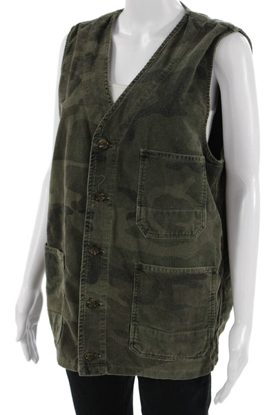 Hartford Unisex Military Vest Camouflage Green Cotton V-Neck Size L