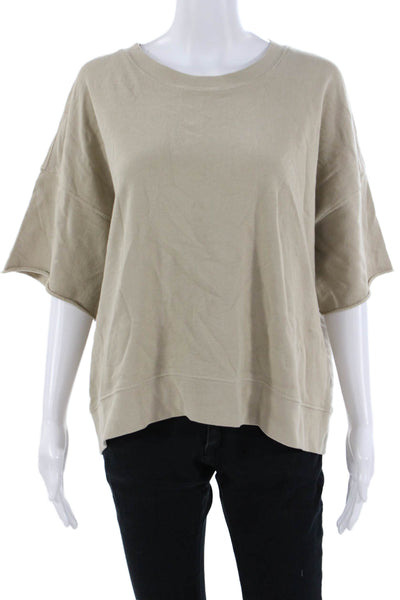 Leallo Womens Basic Beige T-Shirt 100% Cotton Crew Neck Size M
