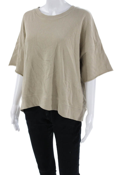Leallo Womens Basic Beige T-Shirt 100% Cotton Crew Neck Size M