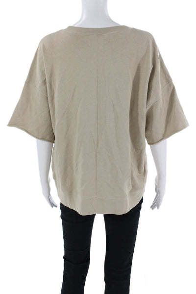 Leallo Womens Basic Beige T-Shirt 100% Cotton Crew Neck Size M