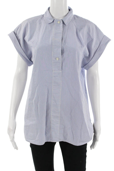 J Crew Womens Striped Cotton Collared Button Up Short Sleeve Top Size 12