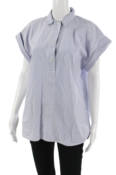 J Crew Womens Striped Cotton Collared Button Up Short Sleeve Top Size 12
