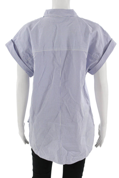 J Crew Womens Striped Cotton Collared Button Up Short Sleeve Top Size 12