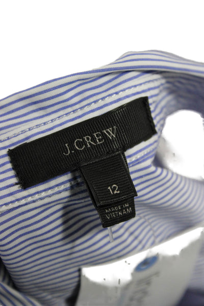J Crew Womens Striped Cotton Collared Button Up Short Sleeve Top Size 12