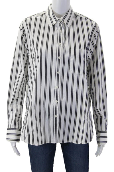 Unsubscribed Unisex Point Collar Striped Cotton Button-Up Black Size XS