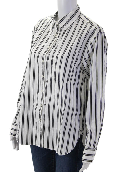 Unsubscribed Unisex Point Collar Striped Cotton Button-Up Black Size XS