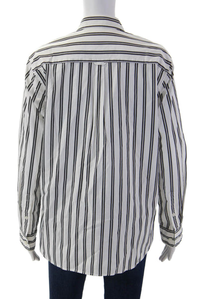 Unsubscribed Unisex Point Collar Striped Cotton Button-Up Black Size XS