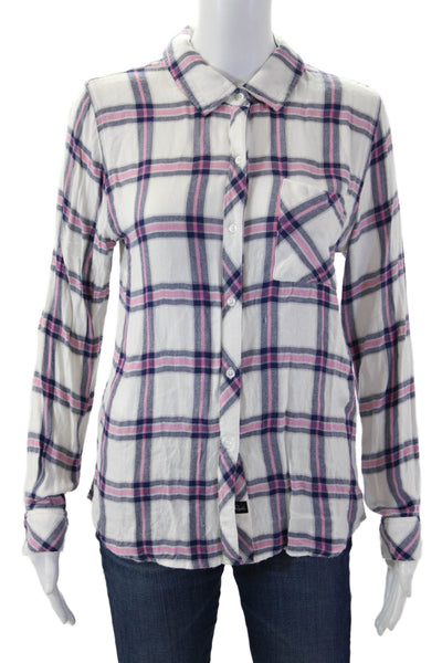 Rails Women Plaid Collared Button-Up Rayon Long Sleeve Top Petite Size S