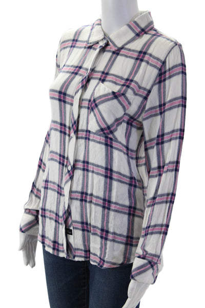 Rails Women Plaid Collared Button-Up Rayon Long Sleeve Top Petite Size S