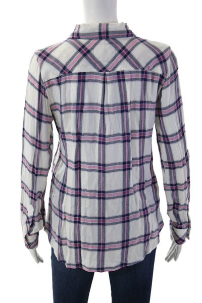 Rails Women Plaid Collared Button-Up Rayon Long Sleeve Top Petite Size S
