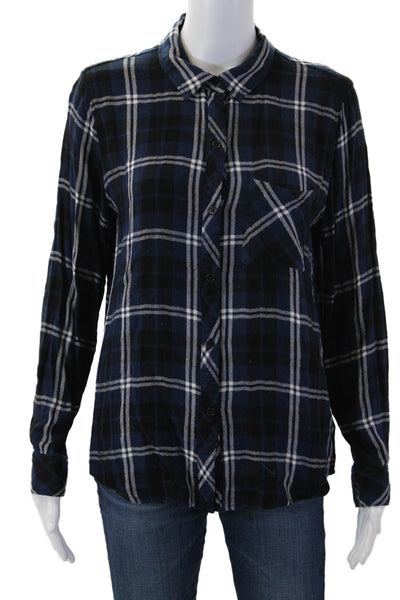 Rails Womens Collared Plaid Button-Up Dark Blue Long Sleeve 90s Size M