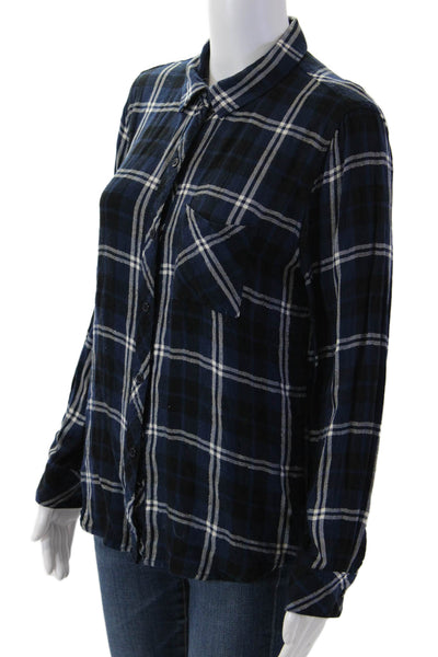 Rails Womens Collared Plaid Button-Up Dark Blue Long Sleeve 90s Size M