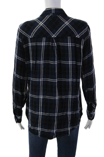 Rails Womens Collared Plaid Button-Up Dark Blue Long Sleeve 90s Size M