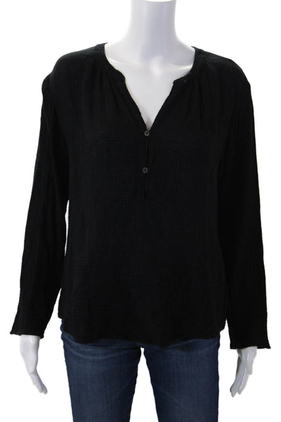 Velvet by Graham & Spencer Womens Black Cotton VNeck Long Sleeve Blouse Size S