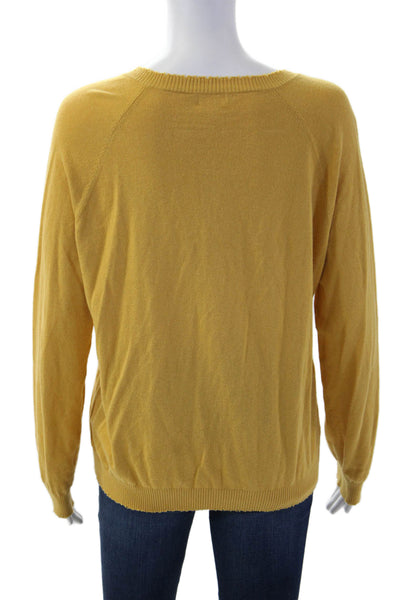 Minnie Rose Womens Pullover Sweater V Neck Yellow 95% Cotton 5% Cashmere Size M