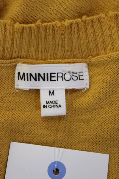 Minnie Rose Womens Pullover Sweater V Neck Yellow 95% Cotton 5% Cashmere Size M