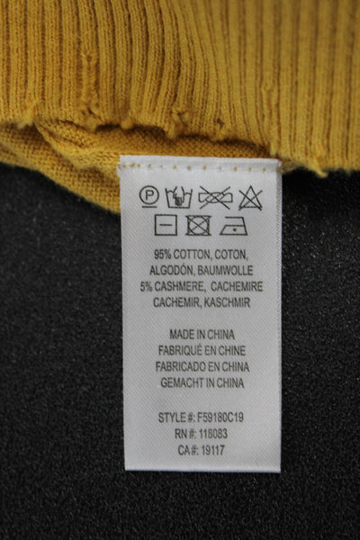 Minnie Rose Womens Pullover Sweater V Neck Yellow 95% Cotton 5% Cashmere Size M