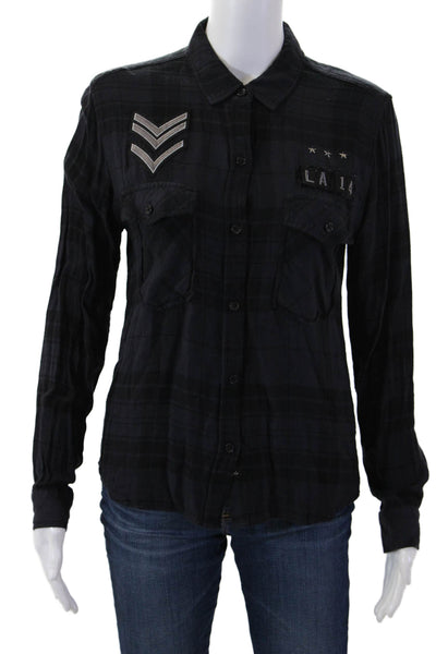 Rails Women Black Plaid Button Up Blouse Rayon Long Sleeve Petite Size S