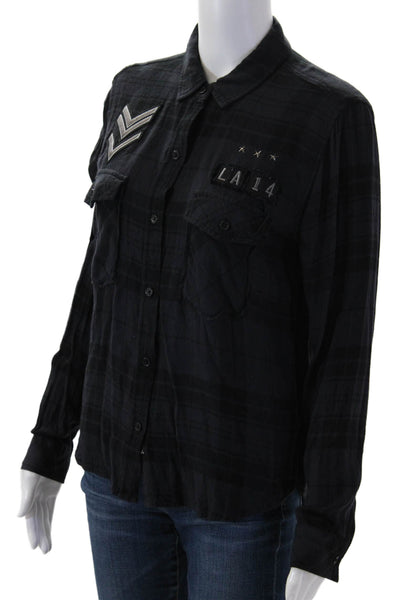 Rails Women Black Plaid Button Up Blouse Rayon Long Sleeve Petite Size S