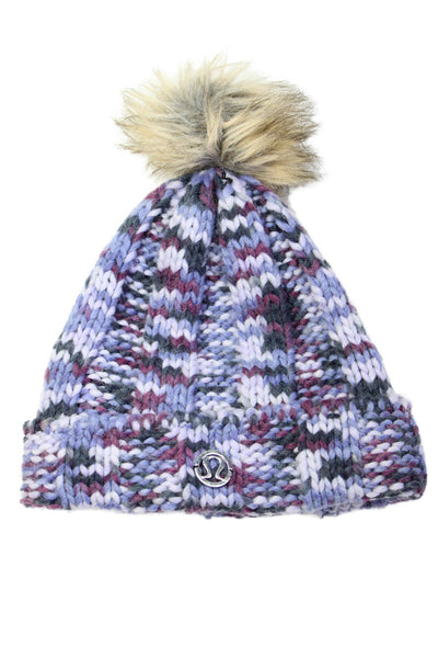 Lululemon Womens Wool Blend Knitted Pom-Pom Beanie Hat Purple Size Os