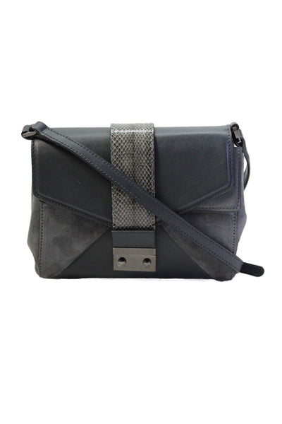Alexandra Clancy Womens Embossed Trim Flap Suede Small Crossbody Handbag Gray
