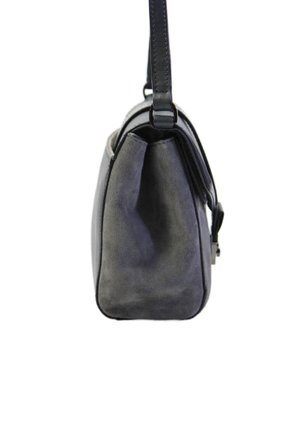 Alexandra Clancy Womens Embossed Trim Flap Suede Small Crossbody Handbag Gray