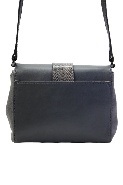 Alexandra Clancy Womens Embossed Trim Flap Suede Small Crossbody Handbag Gray