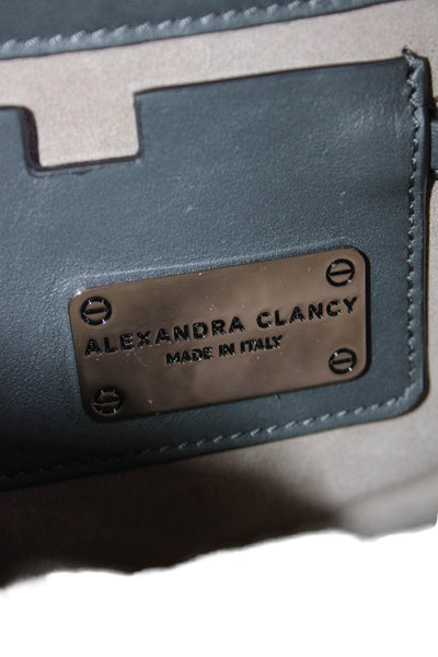 Alexandra Clancy Womens Embossed Trim Flap Suede Small Crossbody Handbag Gray