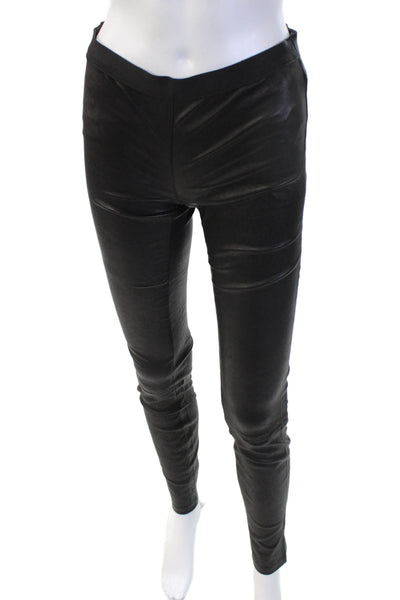 Theory Womens Black Lamb Leather Biker Jeggings Size 2