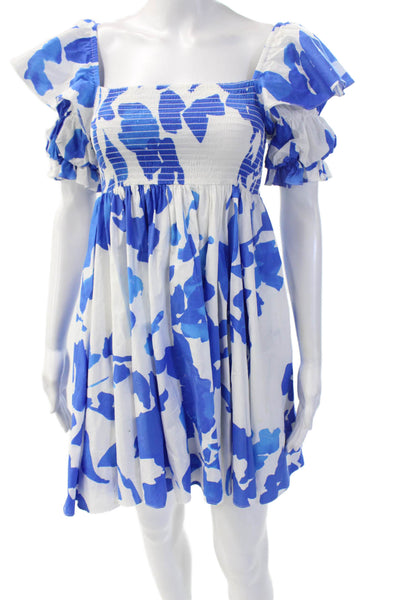 Caroline Constas Women Fit & Flare Sundress Blue Square Neck Short Size S