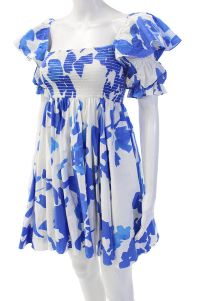 Caroline Constas Women Fit & Flare Sundress Blue Square Neck Short Size S