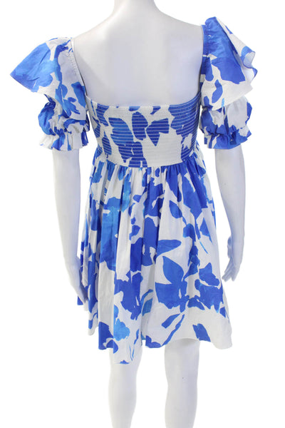 Caroline Constas Women Fit & Flare Sundress Blue Square Neck Short Size S