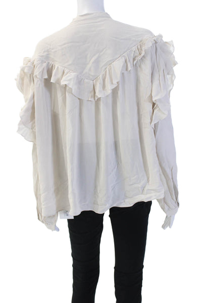 Zara Women Bohemian High Neck Viscose Tie Blouse Long Sleeve Beige Size L