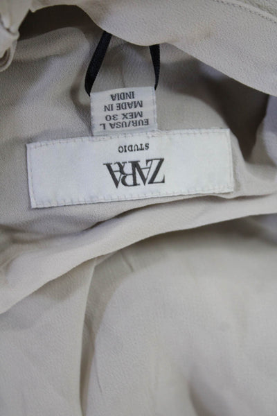 Zara Women Bohemian High Neck Viscose Tie Blouse Long Sleeve Beige Size L