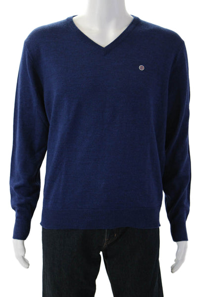 Serge Blanco Men V-Neck Dark Blue Pullover Sweater Size XL