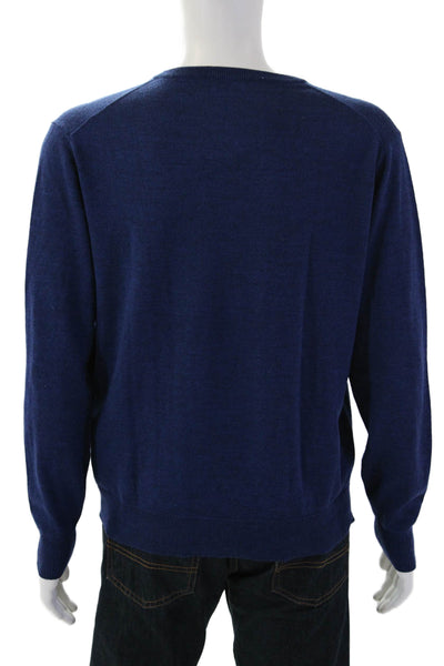 Serge Blanco Men V-Neck Dark Blue Pullover Sweater Size XL