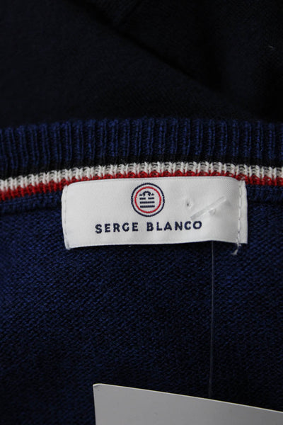 Serge Blanco Men V-Neck Dark Blue Pullover Sweater Size XL