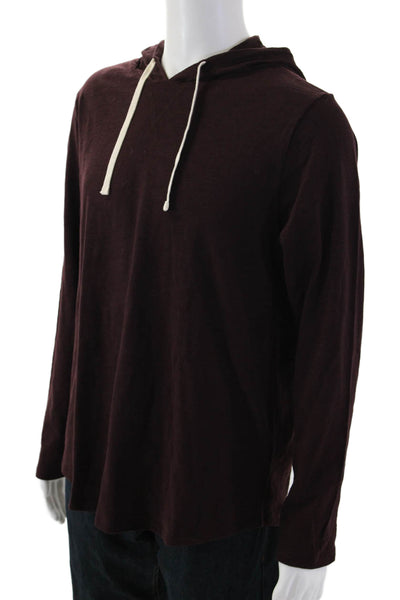 Vince Mens Pullover Hoodie V Neck Cotton Brown Drawstring Size L