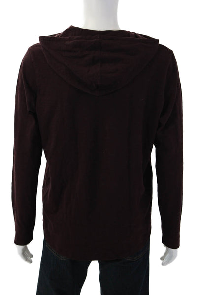 Vince Mens Pullover Hoodie V Neck Cotton Brown Drawstring Size L