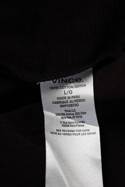 Vince Mens Pullover Hoodie V Neck Cotton Brown Drawstring Size L