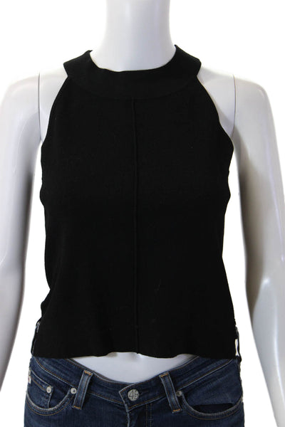 Autumn Cashmere Womens Cropped Tank Black Mock Neck Viscose Size S