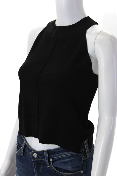 Autumn Cashmere Womens Cropped Tank Black Mock Neck Viscose Size S