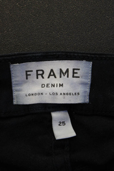 Frame Denim Womens Black Mid Rise Button Pants 26 Inseam Size 25