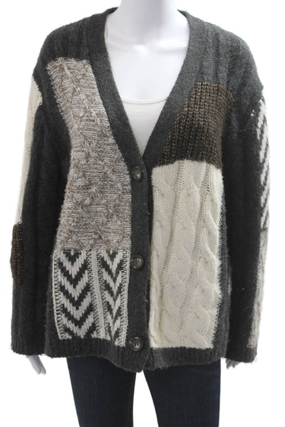 Zara Unisex Dark Gray V Neck Button Geometric Cardigan Long Sleeve Size M