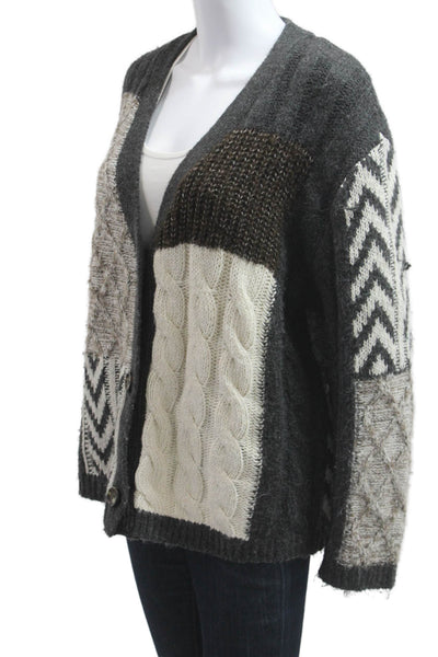 Zara Unisex Dark Gray V Neck Button Geometric Cardigan Long Sleeve Size M
