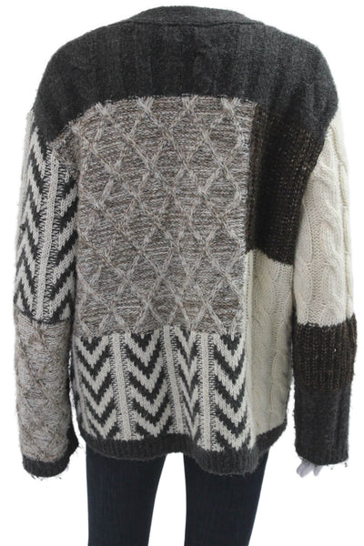 Zara Unisex Dark Gray V Neck Button Geometric Cardigan Long Sleeve Size M